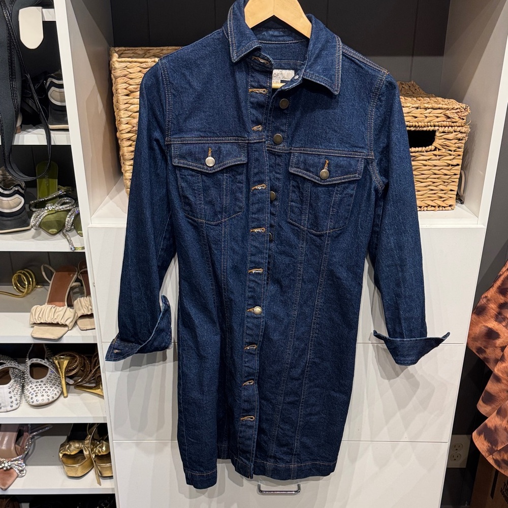 LOFT Dark Indigo Denim Button-Front Dress